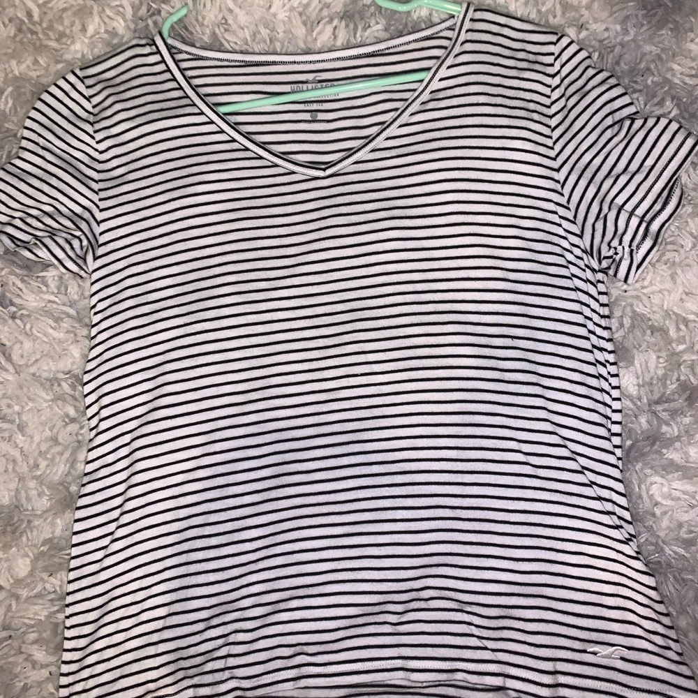 v neck white and black striped shirt